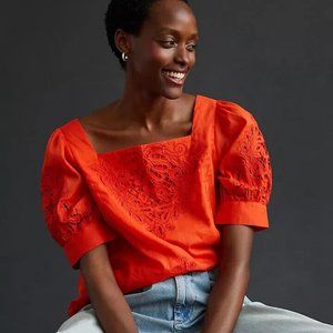 By Anthropologie Short-Sleeve Cutwork Blouse